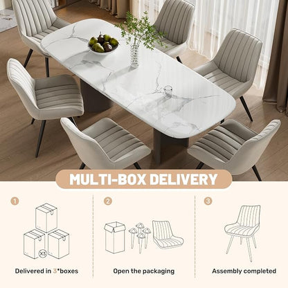 Dining Chairs Set of 6, Mid Century Modern Kitchen Chairs with Soft Cushion, Comfortable Upholstered Fabric Dining Room Chair for Kitchen, Light Grey