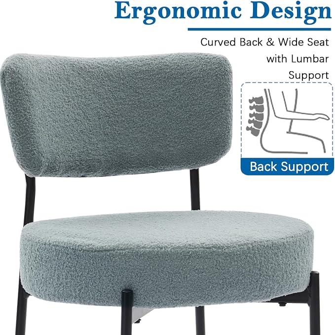 Boucle Dining Chairs Set of 4, Grey Mid Century Modern Kitchen Dining Room Chairs with Curved Backrest and Metal Frame, Round Upholstered Dining Chairs for Kitchen, Living Room