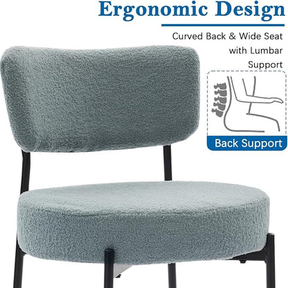 Boucle Dining Chairs Set of 4, Grey Mid Century Modern Kitchen Dining Room Chairs with Curved Backrest and Metal Frame, Round Upholstered Dining Chairs for Kitchen, Living Room