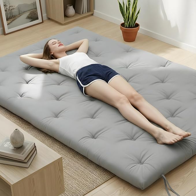 Syrinx Water Resistant Japanese Futon Mattress, 75"x39" Twin Size, 2.5 Inch Thick Japanese Floor Mattress Tatami Mat, Foldable Floor Bed Sleeping Pad for Guest Room Camping