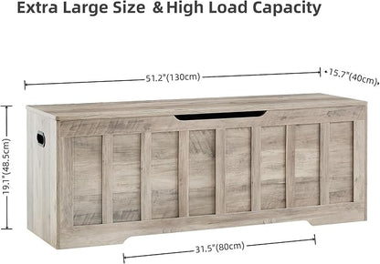 VANKILEY 51.2" Storage Chest Extra Large,Storage Bench with 2 Safety Hinges,Shoe Bench,51.2 * 15.7 * 19.1 inches,Wooden Trunk for Bedroom,livingroom,entryway,Supports 220 lb,Easy Assembly(Greige