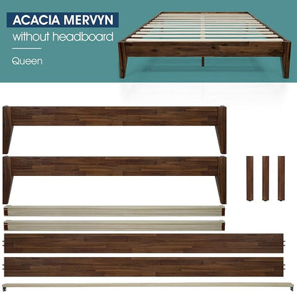 Acacia Mervyn Queen Bed Frame Solid Wood Platform Bed, 800 lbs Capacity Signature Mid Century Wood Bed Compatible with All Mattress Types, 30 Mins Assembly, Bed Frame Queen Size, Chocolate