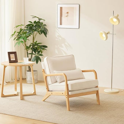 Bonnlo Coarse Beige Accent Chairs Set of 2, Upholstered Mid Century Modern Lounge Fabric Chairs Reading Chairs Side Sitting Chair Solid Wood Farmhouse Armchairs for Living Room, Bedroom, Guest Room