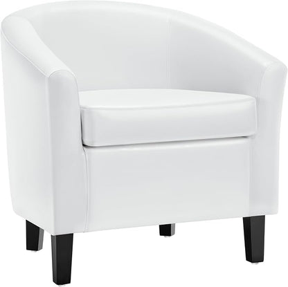 Topeakmart Faux Leather Club Chair, Modern Accent Chair and Cozy Barrel Chair with Sturdy Wood Legs for Living Room Bedroom Reception Room, White
