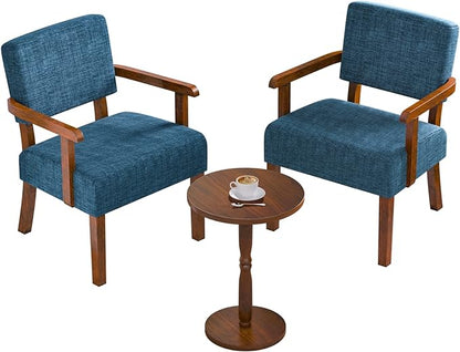 FAGAGA Accent Chair Set of 2 with Table, Living Room Chairs with Soft Seat and Armrests for Living Room Bedroom Reading Room Waiting Room, Lake Blue (AC01)