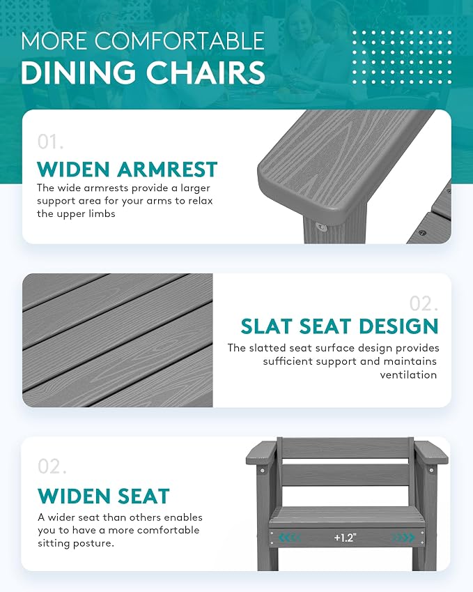 SERWALL 60" - 83" Expandable Outdoor Dining Table and 6 HDPE Chairs, Grey | Outdoor Dining Set for 6, All Weather Aluminum and HDPE Outdoor Furniture Set, Extendable Patio Dining Table