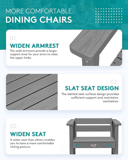 SERWALL HDPE and Aluminum Outdoor Dining Set for 8, Grey | 60" - 83" Expandable Outdoor Dining Table and 8 HDPE Chairs, All Weather Outdoor Furniture Set