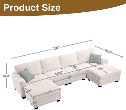 Legend Vansen Oversized Modular Sectional Sofa,6 Seat U Shaped Couch with Ottoman,Corduroy Sofa with Deep Seat,Convertible Large Sectional Couches for Living Room(Cream, U-6)