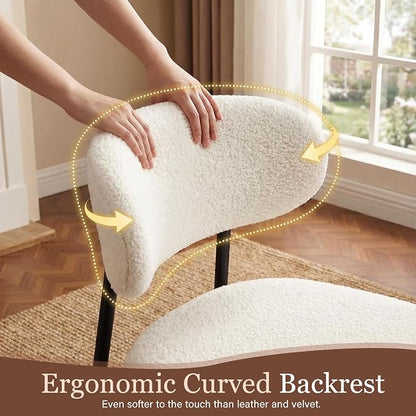 Dining Chairs, White Boucle, 8 Pack | Kitchen Dining Room, Curved Backrest, Comfortable Upholstered, Mid Century Modern