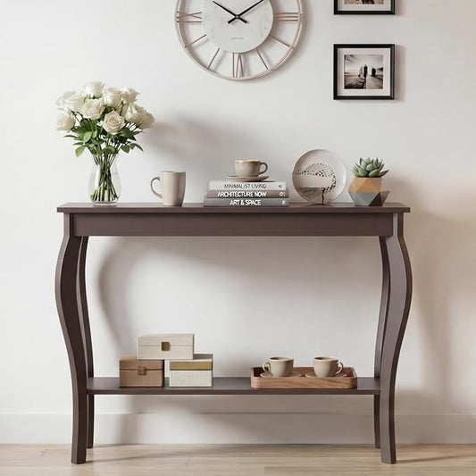 ChooChoo Narrow Console Table, Chic Accent Sofa Table, Entryway Table, Espresso