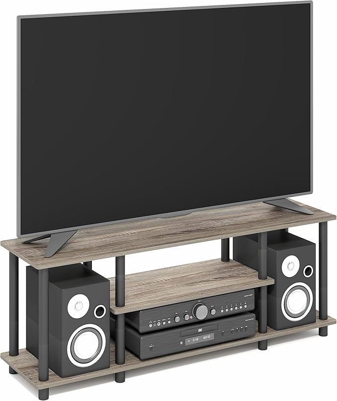 Furinno Turn-N-Tube No Tools 3D 3-Tier Entertainment TV Stand up to 50 inch TV, Round Tubes, French Oak Grey/Black