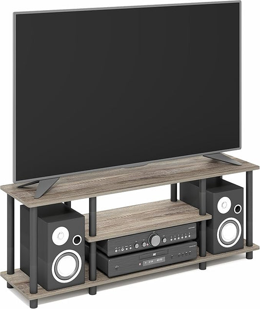Furinno Turn-N-Tube No Tools 3D 3-Tier Entertainment TV Stand up to 50 inch TV, Round Tubes, French Oak Grey/Black