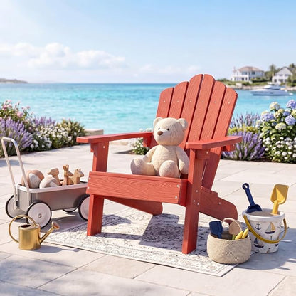 Giantex Kids Adirondack Chair, All-Weather HIPS Children's Outdoor Chair with Tilted High Backrest, Toddler Beach Chair for Garden Patio Backyard, Kids Lawn Chairs for Age 3-7 (1,Red)