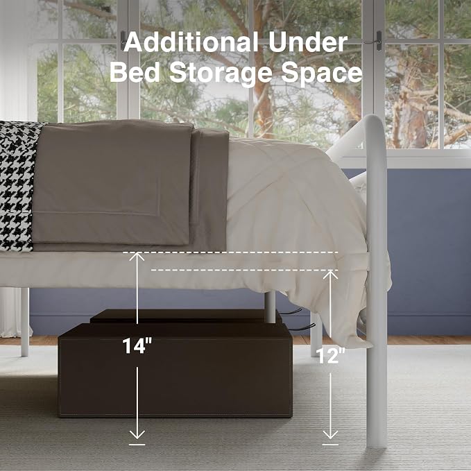 Novilla Metal Full Size Bed Frame - Modern Minimalist Victorian Style with Headboard/Footboard, Heavy-Duty Steel Slats/Underbed Storage/No Box Spring Needed/Easy Assembly/Noise Free/White