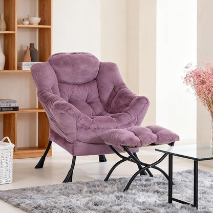 Lazy Chair with Ottoman, Modern Accent Chair Contemporary Lounge Leisure Sofa Chair with Armrests, Reading Chair and Folding Footstool Set for Living Room, Bedroom, Office
