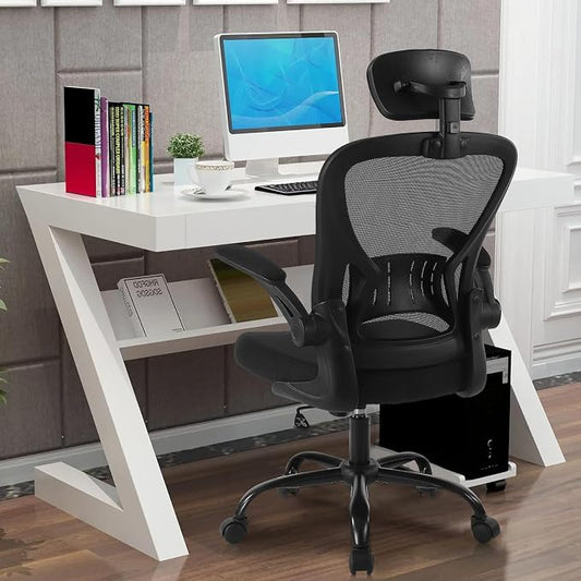 Youhauchair Mesh Office Chair, Ergonomic Computer Chair with Flip-up Arms and Lumbar Support, Height Adjustable Home Office Desk Chairs