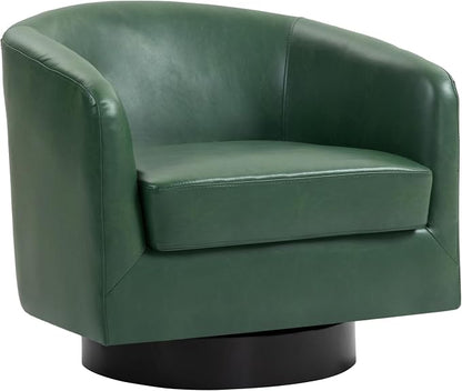 Swivel Accent Chair, PU Leather Barrel Club Chair Upholstered Round Armchair for Lving Room, Green