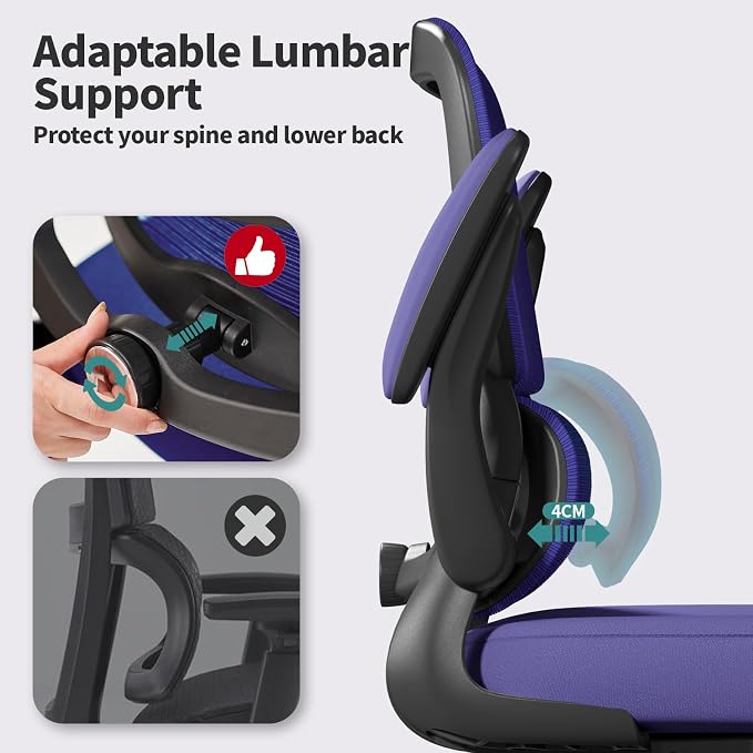 TRALT Office Chair - Ergonomic Desk Chair with Adjustable Lumbar Support, Mesh Computer Chair, Executive Chair for Home Office Comfortable Lumbar Support (Violet)