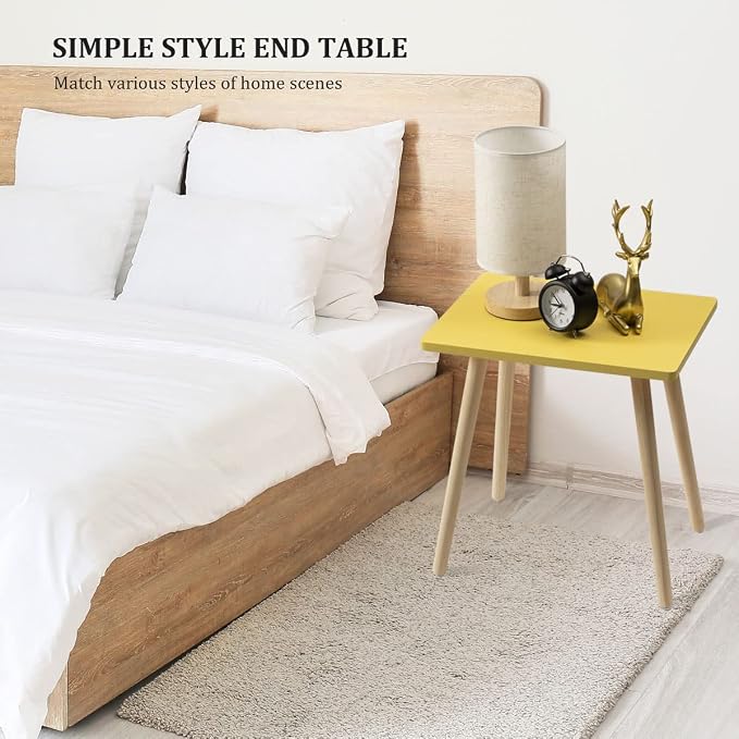 FORAOFUR Side Table, Small End Table Accent Living Room Bedroom Balcony Office, Modern Bedside Home Decor, Easy Assembly, (Yellow, 15.75D x 11.8W 16.54H in) | Yellow wood, modern rectangular, fits living/bedroom/balcony, compact, versatile, sturdy nigh...