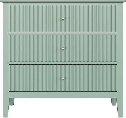 RoyalCraft 32" Large Nightstand, Fluted Painted Bedside Table with 3 Spacious Drawers, Modern Tall End Table for Bedroom, Milky Green