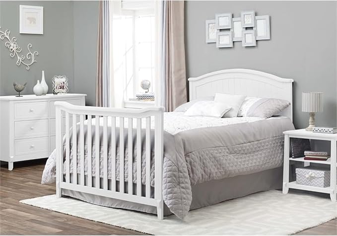 Sorelle Furniture Fairview Crib, Classic 4-in-1 Convertible Crib, Made of Wood, Non-Toxic Finish, Wooden Baby Bed, Toddler Bed, Child’s Daybed and Full-Size Bed, Nursery Furniture -White