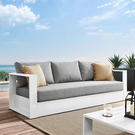 Modway Tahoe Aluminum Outdoor Patio Sofa in White Gray