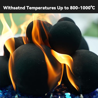 Skyflame 12PCS Ceramic Fireplace Balls, Mixed of 4 Sizes Fire Pit Balls Set for Indoor and Outdoor Fire Tables or Fireplaces Accessory, Black