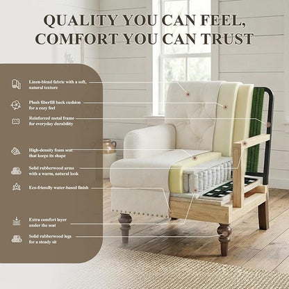 MALOL Upholstered Accent Chair Set of 2, Comfy Reading Chair for Living Room, Mid Century Modern Armchair with Thick Cushion & Solid Rubberwood Legs, for Bedroom/Small Spaces, Beige