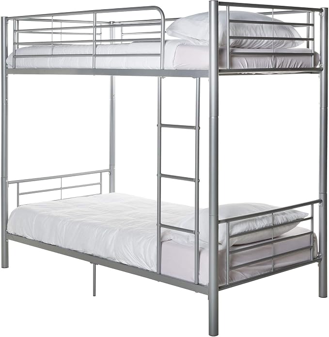 Walker Edison Elodie Urban Industrial Twin Over Twin Metal Bunk Bed, Twin Over Twin, Silver