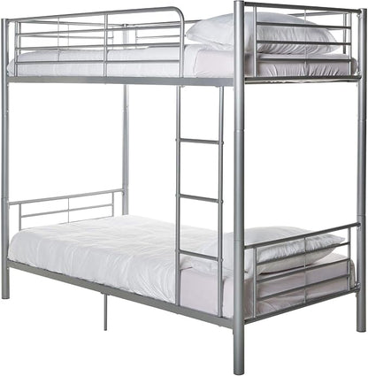 Walker Edison Elodie Urban Industrial Twin Over Twin Metal Bunk Bed, Twin Over Twin, Silver