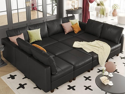 EASE MOOSE Oversized Modular Sectional Sleeper Sofa with Storage, Faux Leather sectional Large Modular Sofa Couch Sectional Sofa Sleeper for Living Room