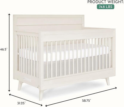 Evolur Loft Antilia 4-in-1 Convertible Full-Size Baby Crib in Vanilla Bean, GreenGuard Gold & BSA, Converts to Toddler, Day & Full-Size Bed, 3 Mattress Heights Modern Scandinavian Design