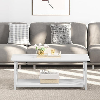 GreenForest Coffee Table for Living Room with Round Corners | Modern Style Center Table with Storage Shelf,39 Inch X-Frame Sofa Table,Space Saving,Easy Assembly,Full Wh