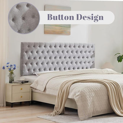 Upholstered King Headboard Only, Premium Linen Button Tufted Headboards, Adjustable Solid Wood Head Board, Padded Headboard with Solid Wood Legs in Bedroom (Grey)