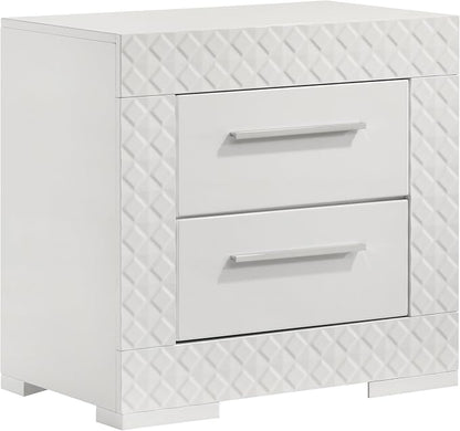Coaster Home Furnishings Ives Contemporary 5-Piece Bedroom Set Queen Size LED Panel Bed Frame 57-inch Headboard White High Gloss 224941Q-S5