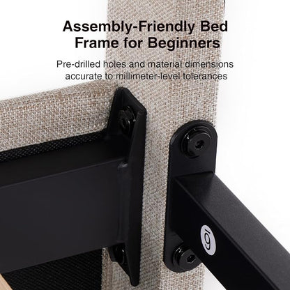 Novilla King Bed Frame, King Bed Frame and Headboard, King Size Bed Frame with Drawers, King Bed Frame with LED Lights, Charging Station and Adjustable Headboard, No Box Spring Needed, Beige