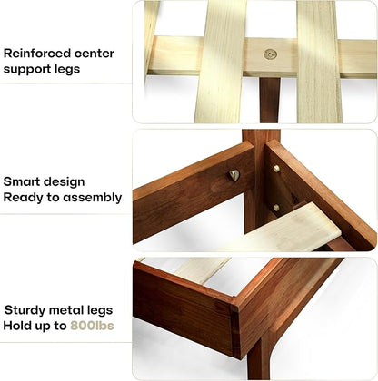 Acacia Elara Queen Platform Bed Frame – Solid Wood Mid-Century Modern Bed with Headboard, Spearhead Grain, Walnut Finish, 800lbs Support, No Box Spring, Easy Assembly with Tools