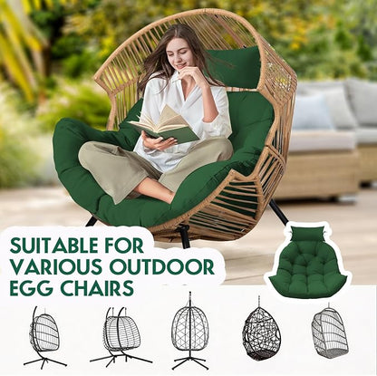 Outdoor Hanging Egg Chair Cushion Replacement, Thicken Egg Chair Cushion Waterproof Basket Eggs Chairs Cushion with Headrest Pillow, U-Shaped Cushions for Hanging Eggs Chairs Swing (Green)
