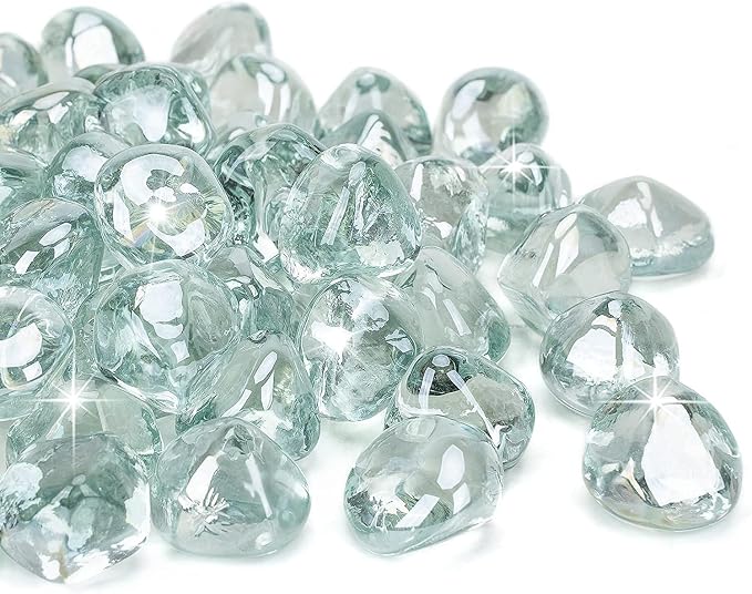 Onlyfire 10 lbs Fire Glass Diamonds 1 Inch, Reflective Fire Pit Glass Rocks for Propane & Natural Gas Fireplace, High Luster Multi-Faceted Stones, Crystal Ice (Multicolor & Blends Available)