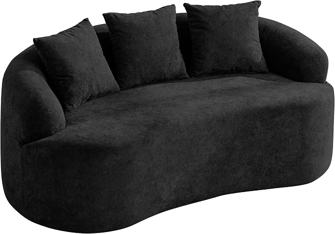 65" Boneless Curved Loveseat Sofa, Deep Seat Love Seat Couches, Modern 2 Seater Curved Couch with 3 Throw Pillows, Compressed Floor Sofa for Living Room Small Spaces, No Assembly, Black
