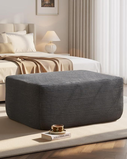 37" Plush Boneless Ottoman, Upholstered Cloud Footrest for Boneless Couch in a Box,Oversize Poufs for Living Room & Bedroom Sofa Ottoman,Comfy Seating with Dense Foam, Grey (Corduroy Fabric)