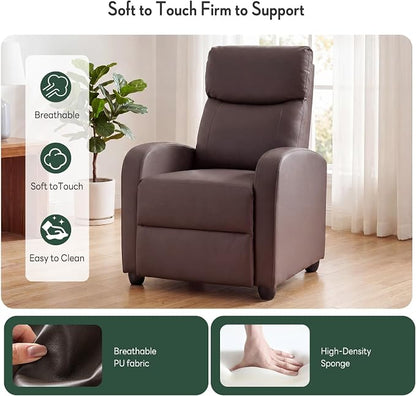 Recliner Chair, Recliner Sofa PU Leather for Adults, Recliners Home Theater Seating with Lumbar Support, Reclining Sofa Chair for Living Room, Brown