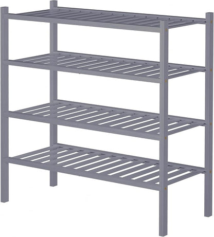 ROMGUAR CRAFT 4 Tier Bamboo Shoe Rack for Closet Free Standing Wood Shoe Shelf for Entryway Small Space Stackable 27"x11"x26" (Grey)