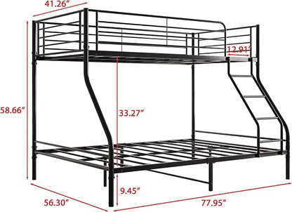 EMKK Twin Over Full Bunk Bed for Adults, Metal Bunk Beds Twin Over Full Size for Teens Dorm Bedroom Guest Room,Heavy Duty Bunk Beds with Ladder and Safety Full Length Guardrail (Black D)