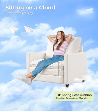 Welzona 3-Layers Cloud Accent Chair, 33" Reading Chair for Bedroom, Living Room - Tool-Free Assembly with Teddy Fabric Couch Chair - Beige - Arm Chairs - Removable Washable Covers - 450lb Capacity