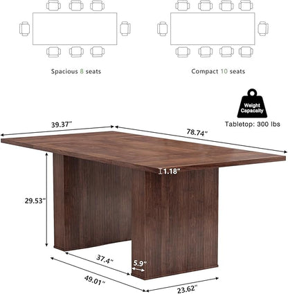 weselon 78 Inch Dining Table for 6 8 10, Modern Farmhouse Rectangular Kitchen Table, Long Dining Room Tables with Wood Strip Base for Kitchen Living Room (Walnut)
