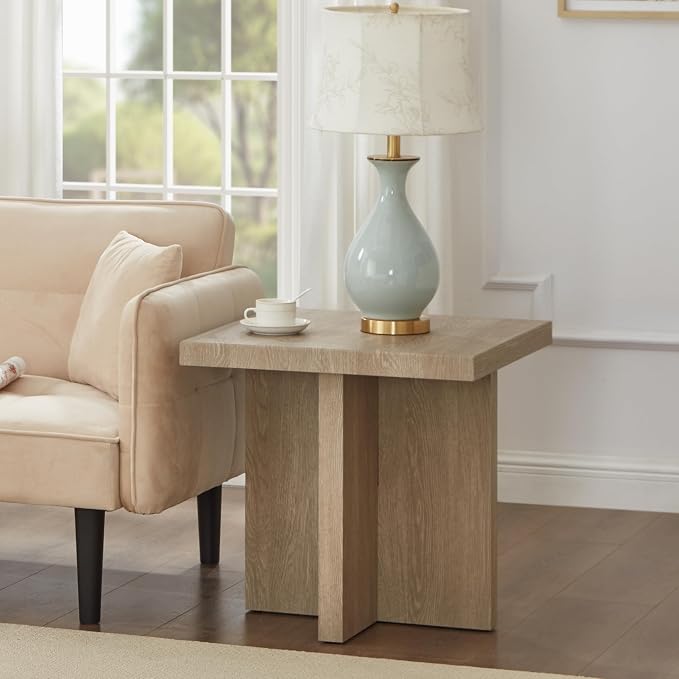 Roundhill Furniture Mchome Square End Table, Nightstand, Oak Finish