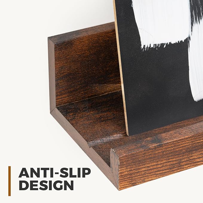Muzilife 45.3" Large Floating Wall Ledge Shelves with Lip - Set of 2 Rustic Wood Floating Shelves - Walnut Brown Wall Mounted Picture Ledge for Office, Bathroom, Bedroom, Living Room, Kitchen