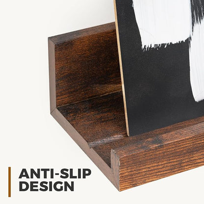 Muzilife 35.4" Large Floating Wall Ledge Shelves with Lip - Set of 2 Rustic Wood Floating Shelves - Honey Brown Wall Mounted Picture Ledge for Office, Bathroom, Bedroom, Living Room, Kitchen