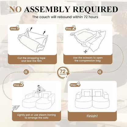 Modular Sectional Sofa Bed,Convertible Cloud Couches for Living Room,2 Chaise Corduroy Boneless Couch Sleeper Sofa Set,Oversized Chaise Lounge Chair for Bedroom,No Assembly Required,Beige 1PCS